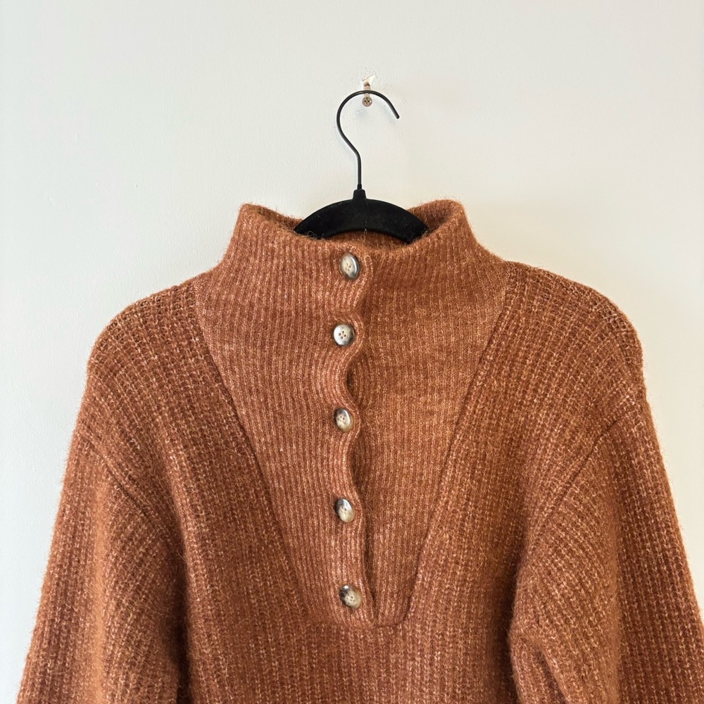 Sezane Micky Jumper Wool Sweater Pullover Balloon Sleeves Rib Knitting Hazelnut - Picture 4 of 8